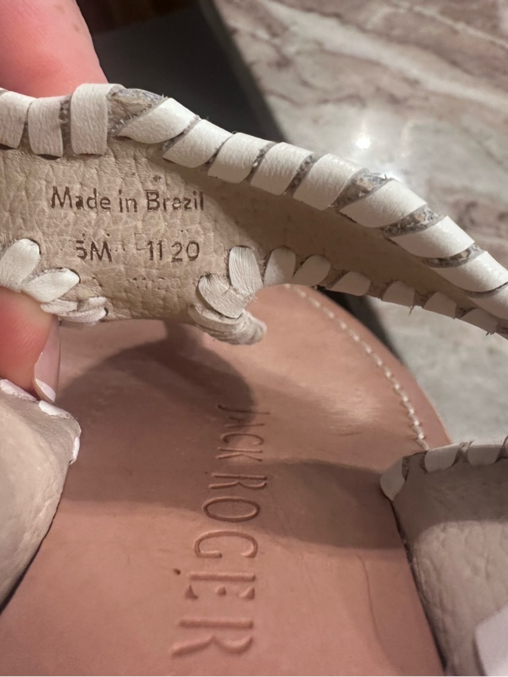 Jack Rogers White Leather Whipstitch Sandals with Pink Footbed - Picture 5 of 5